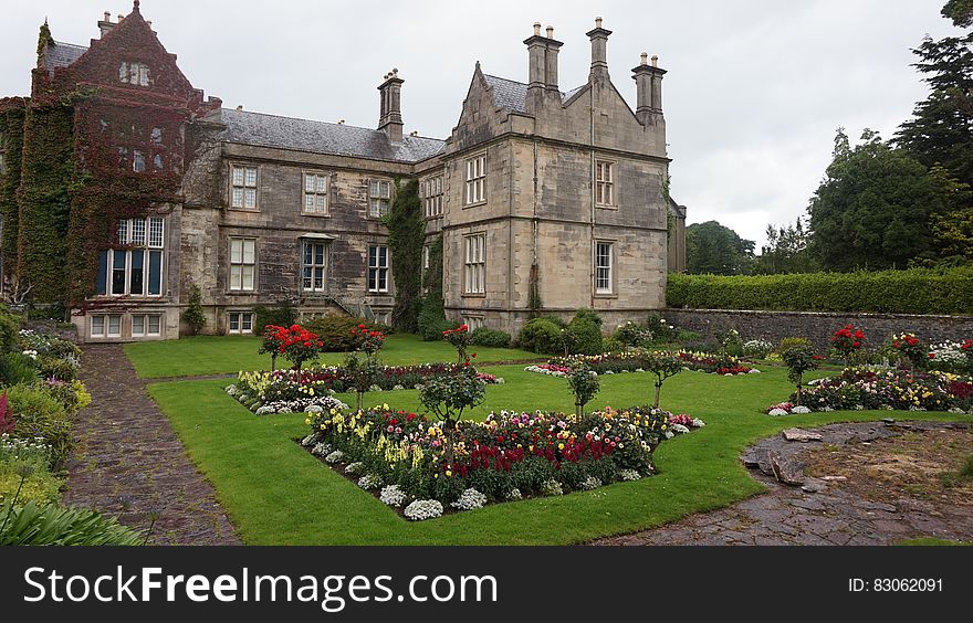 Green Red And Yellow Garden In Front Of Gray Concrete House During Daytime