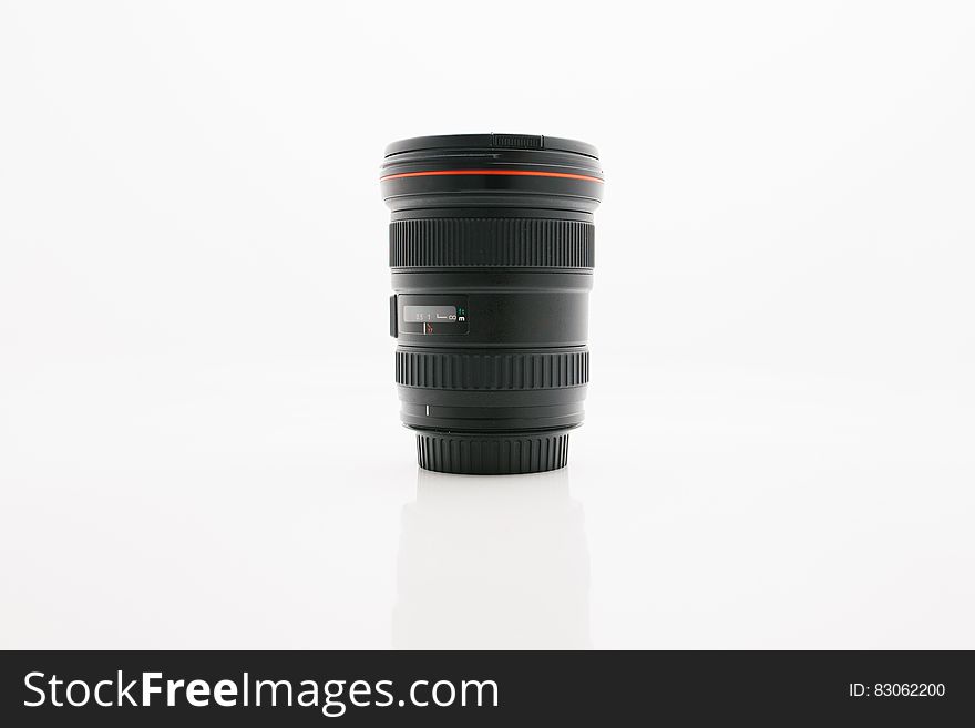 A camera lens on white background.