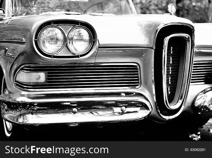 Classic Car In Grayscale Photography