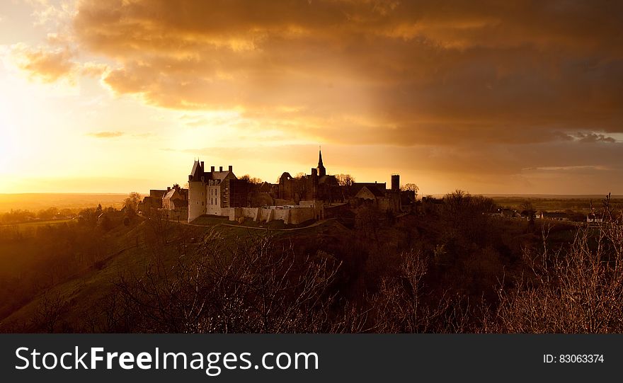 Castle on Top of Hill at Sunset