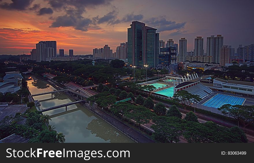 Aerial Photography of City at Sunset