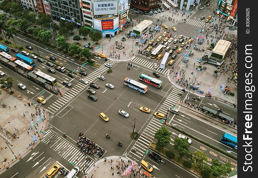 Aerial Photography of Cars on Road Intersection