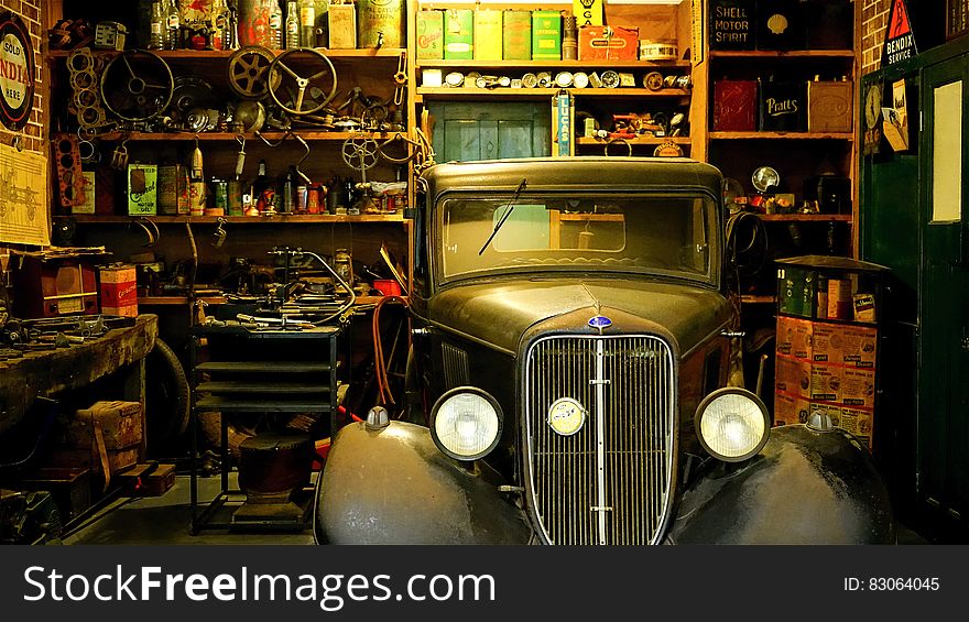 Black Classic Car Inside the Garage