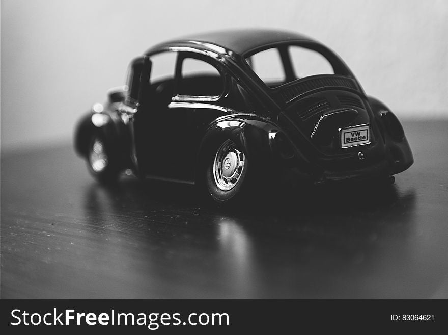 Black Volkswagen Beetle Grayscale Photography