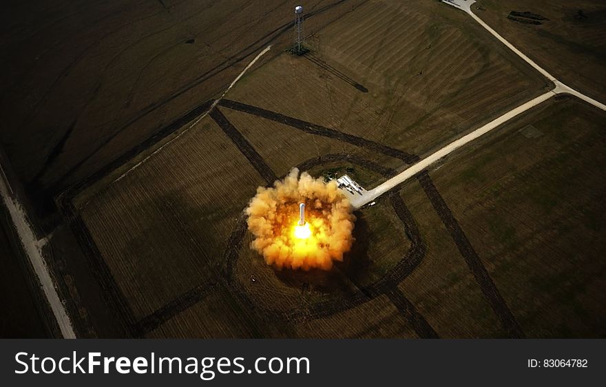 Aerial view of Discovery Space Shuttle rocket launch. Aerial view of Discovery Space Shuttle rocket launch.