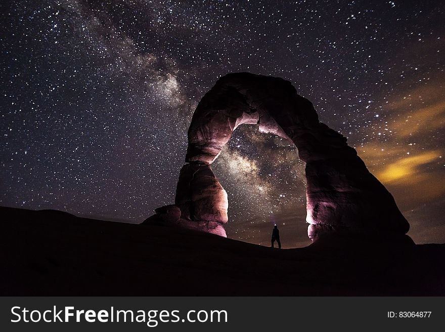 Milky Way galaxy in night skies in Arches National Park, Moab, Utah. Milky Way galaxy in night skies in Arches National Park, Moab, Utah.