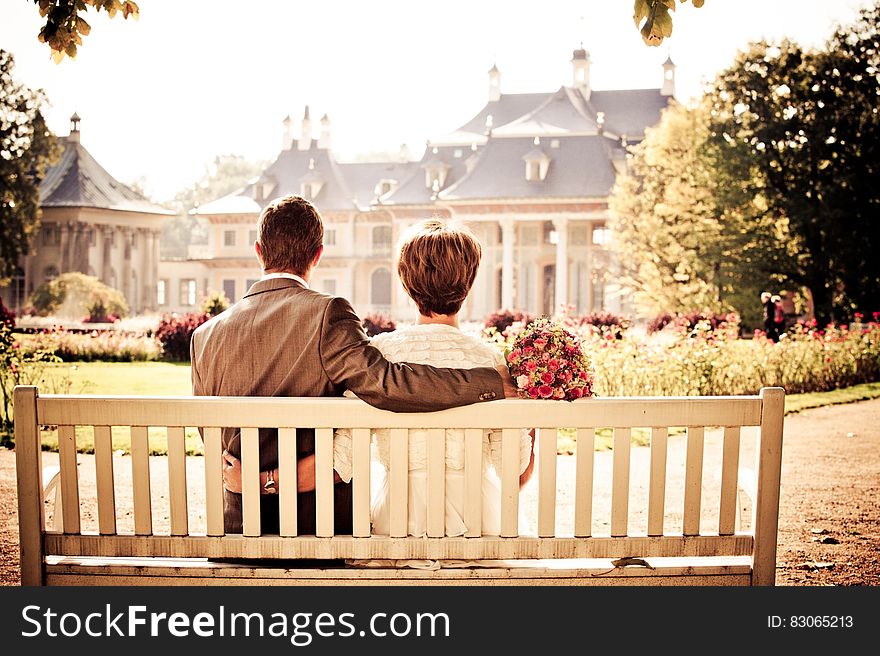 Wedding Couple On Bench