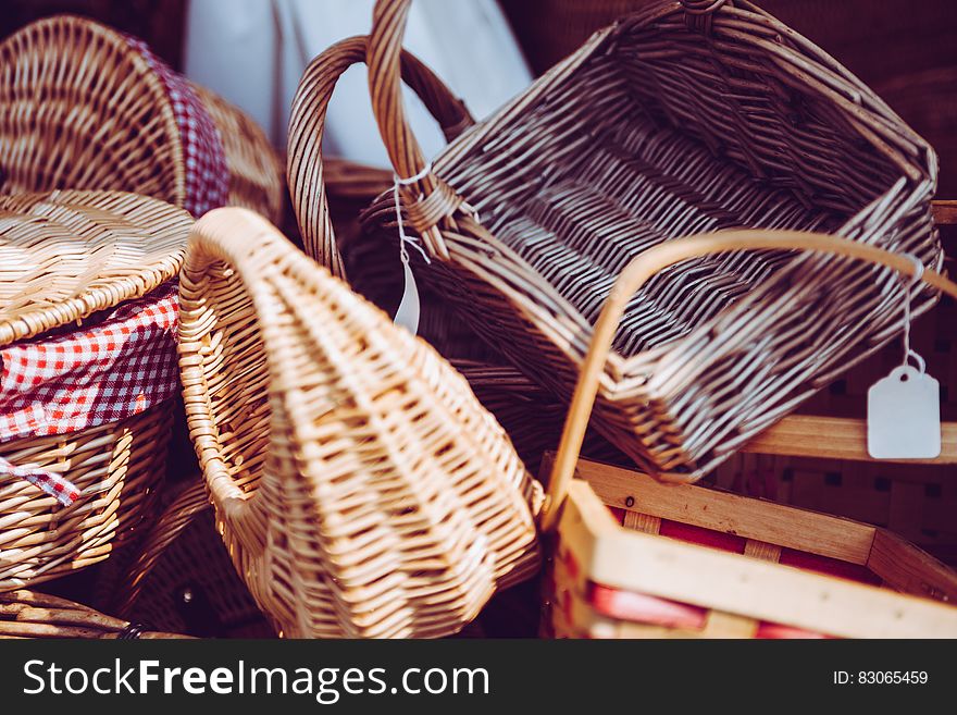 Stacked Brown Wicker Baskets