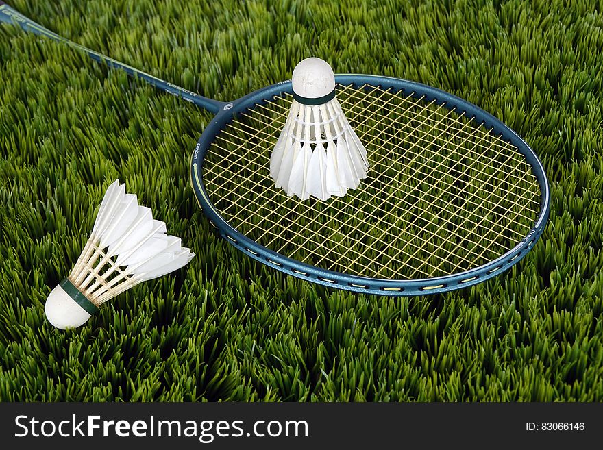 Blue Badminton Racket With Shuttlecock