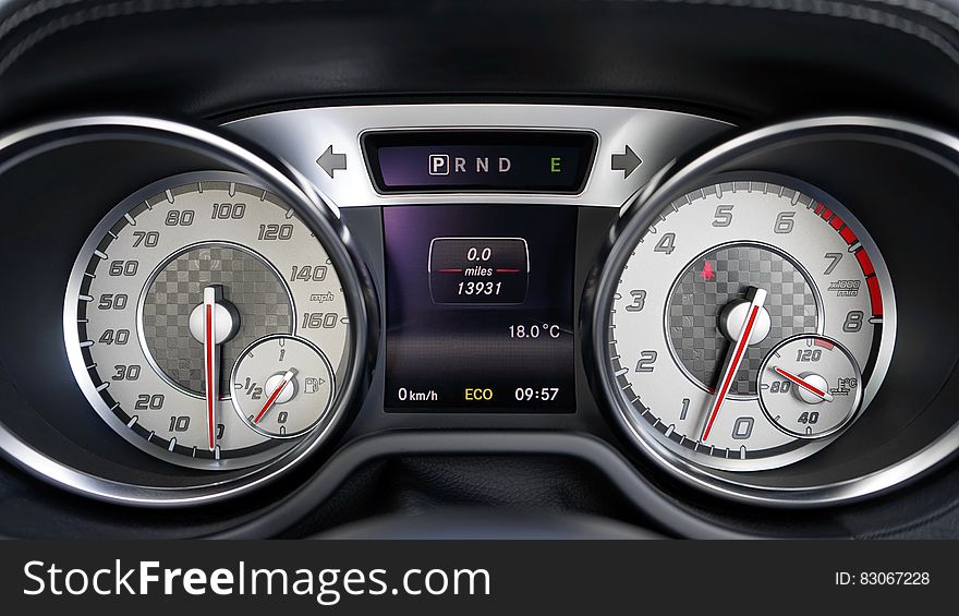 Black and Gray Speedometer at 0