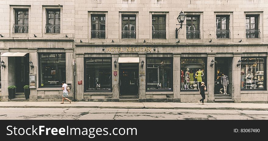 Street view from Montreal, Canada, with Hotel Nelligan in the middle.