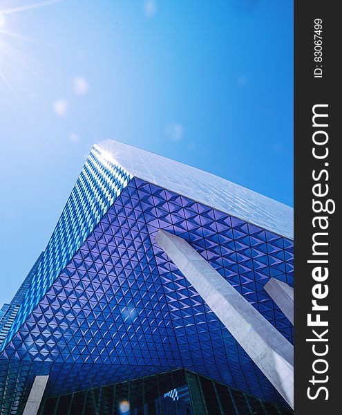 A frog's eye view of the facade of the Ryerson University Student Learning Centre in Toronto, ON, Canada.