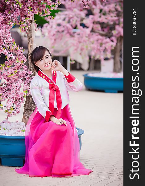 Woman Wearing Pink Kimono