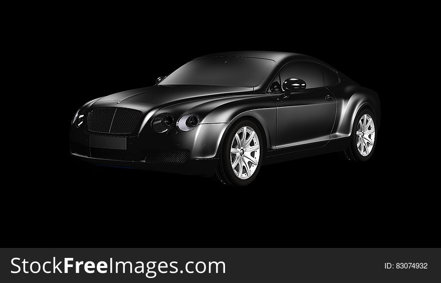 Profile of Bentley coupe luxury car in black and white.