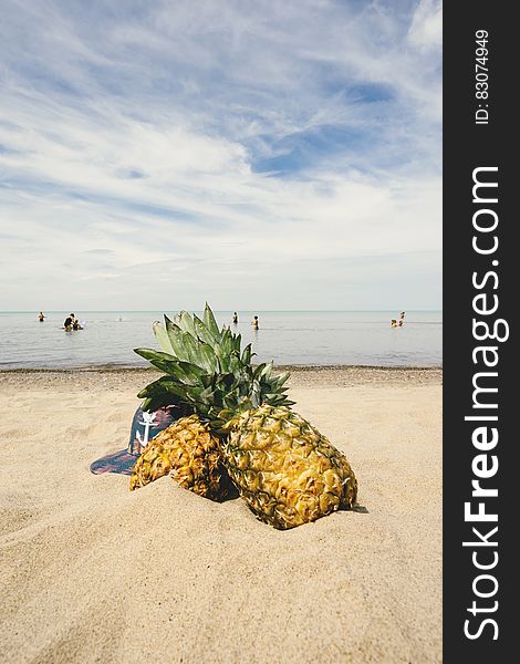 Pineapples On Sandy Beach