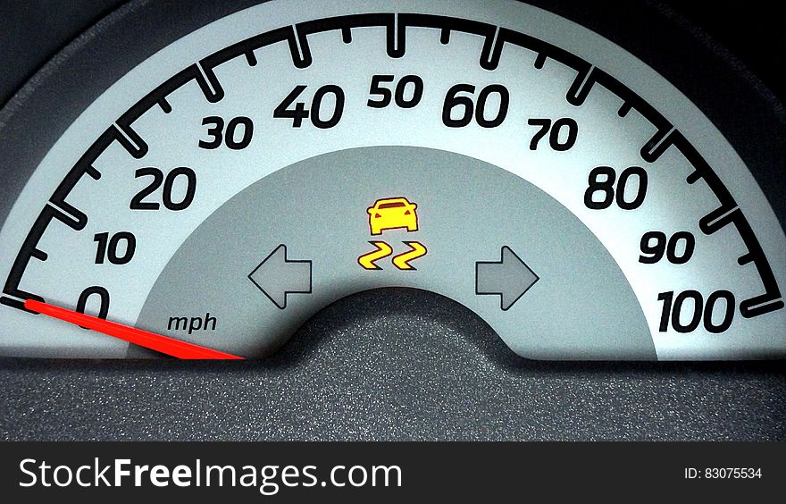 White and Grey Car Speedometer Gauge on 0 Miles Per Hour