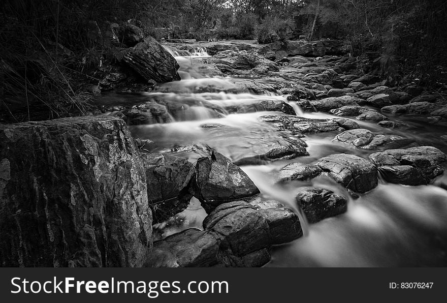 Grayscale Time Lapse Photography of River