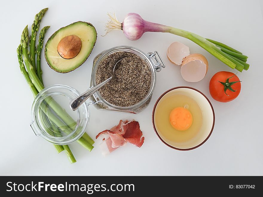 Spices Avocado And Ingredients On Table