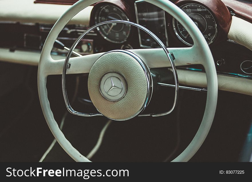Vintage White Mercedes Steering Wheel