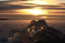 Sunset Over Frozen Lake Stock Photos
