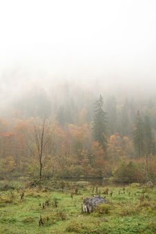 Lake Near Alpine Slope In Heavy Rain Royalty Free Stock Photography Lake Near Alpine Slope In Heavy Rain Royalty Free Stock Photography