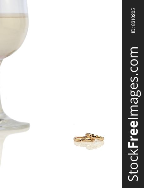 Champagne cup with two wedding rings. Champagne cup with two wedding rings