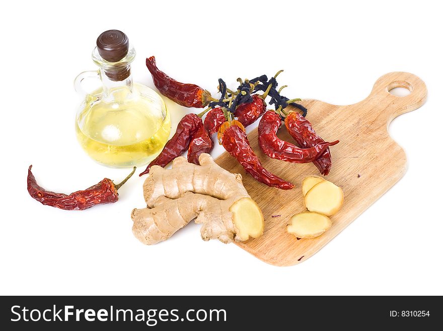 Spicy vegetable still life with cayenne and ginger