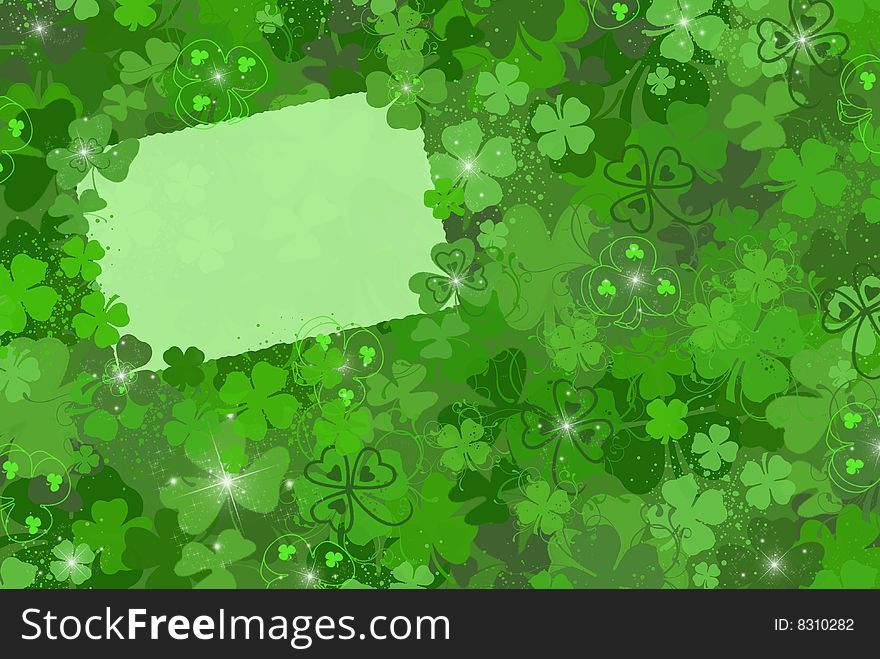 Variety of shamrocks with a blank piece of paper. Variety of shamrocks with a blank piece of paper.