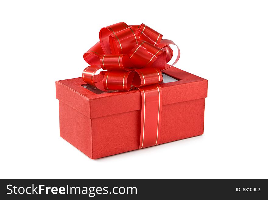 Red box with bow on white background