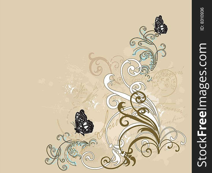 Illustration of a retro background with butterflies