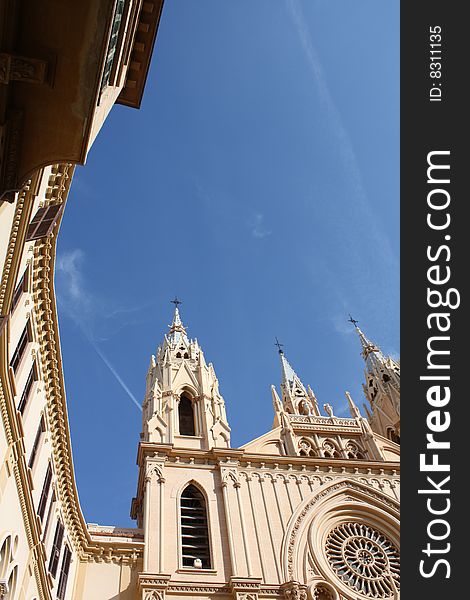 Facade of a church building in the historic centre of Malaga on the southern coast of Spain. Facade of a church building in the historic centre of Malaga on the southern coast of Spain.
