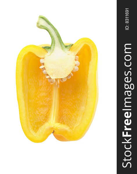 Half of yellow sweet pepper isolated over white background. Half of yellow sweet pepper isolated over white background