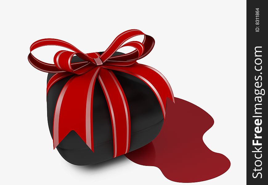 3d generated present with red bow and blood. 3d generated present with red bow and blood