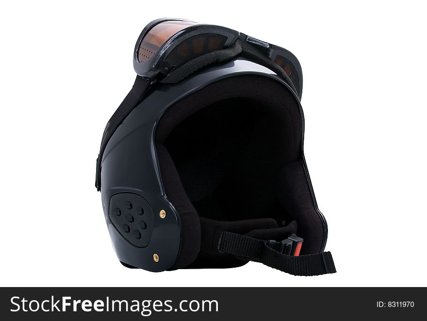 Black Ski Protective Helmet With Goggles
