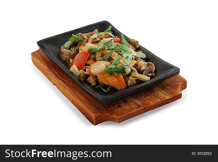 Mushrooms With Meat On A Hissing Frying Pan