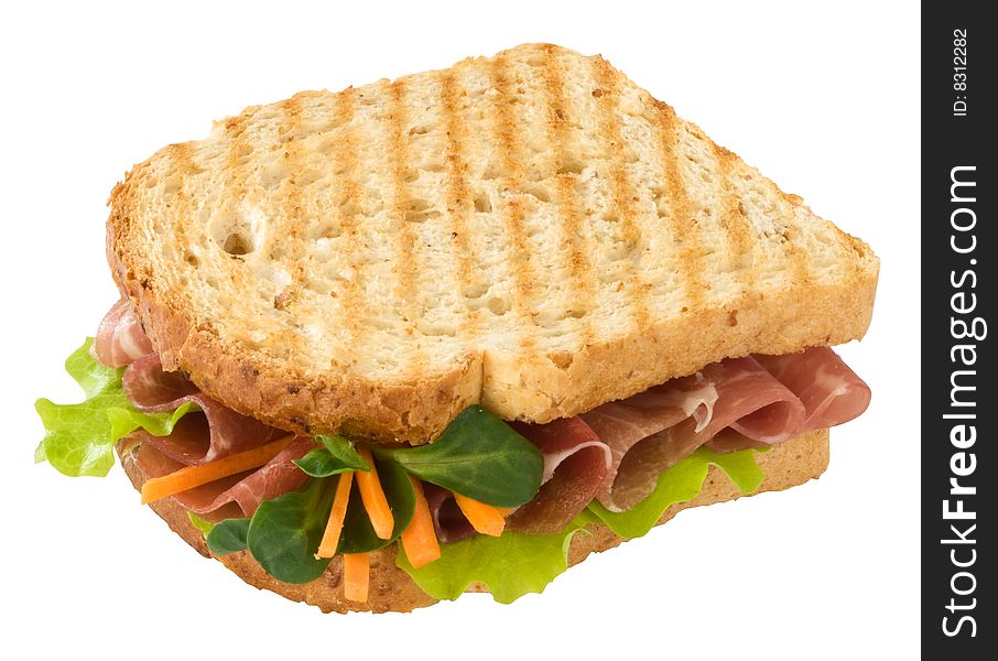 This is a toast with ham and vegetables