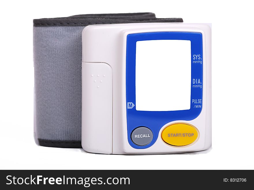 Manual blood pressure monitor medical tool isolated on white background