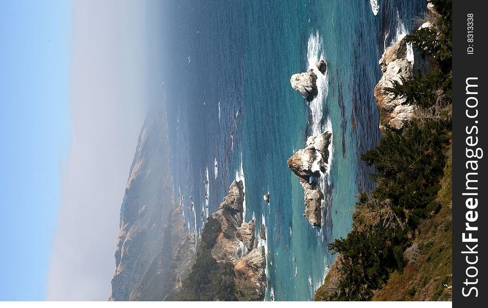 Rocks and ocean water at California shore