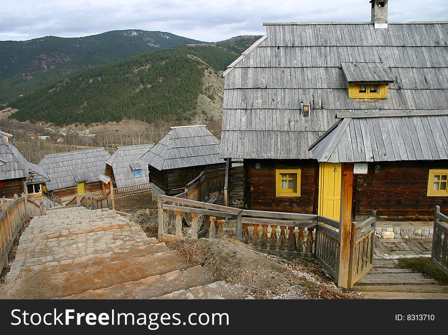 Serbian wooden mountain village, wooden city, serbia. Serbian wooden mountain village, wooden city, serbia