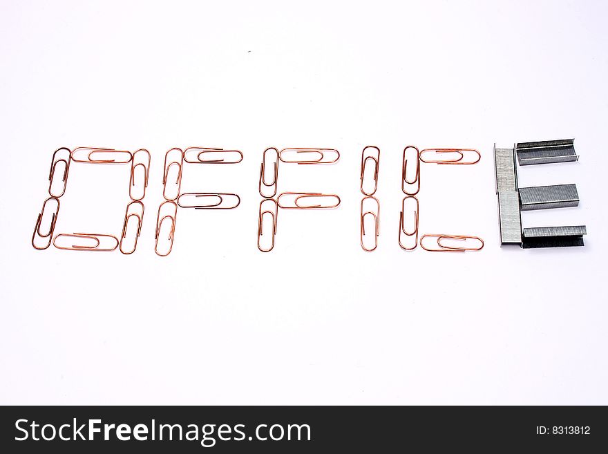 Inscription of paperclips with white background. Inscription of paperclips with white background