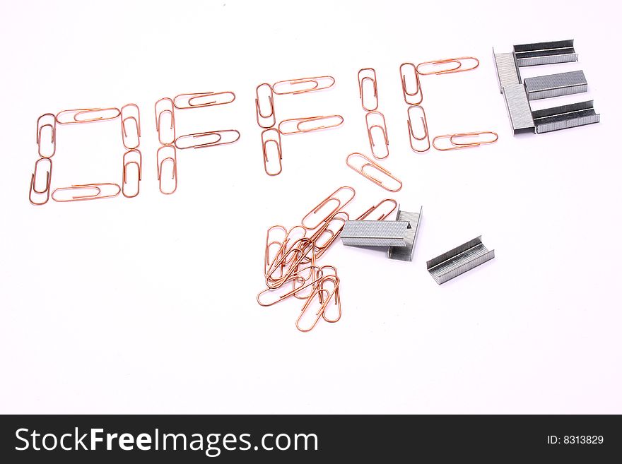 Inscription of paperclips with white background. Inscription of paperclips with white background