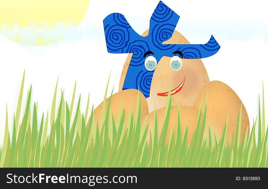 Fun illustration of an Easter-egg hiding in the grass. Fun illustration of an Easter-egg hiding in the grass.