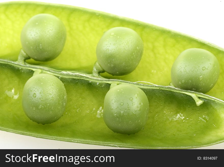 Very close image of fresh pea in pod