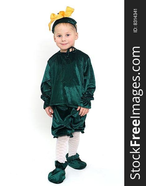 Little cute boy in green costume studio shot. Little cute boy in green costume studio shot