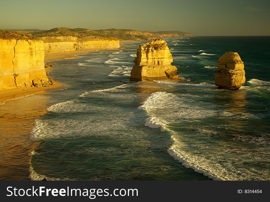 Twelve Apostles, Great Ocean Road, Victoria, Australia at sunset.