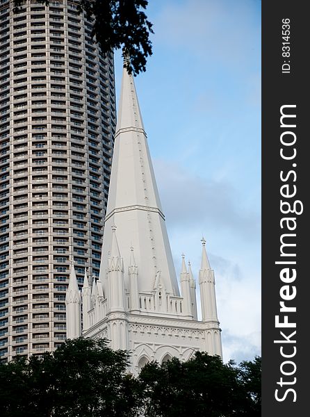 White church exterior against blue sky in singapore