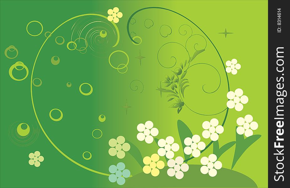Illustration with green floral background. Illustration with green floral background