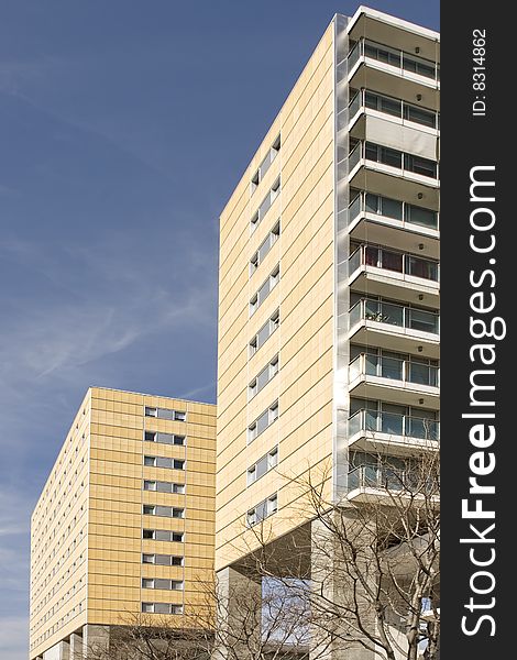 Modern office building on a background of blue sky