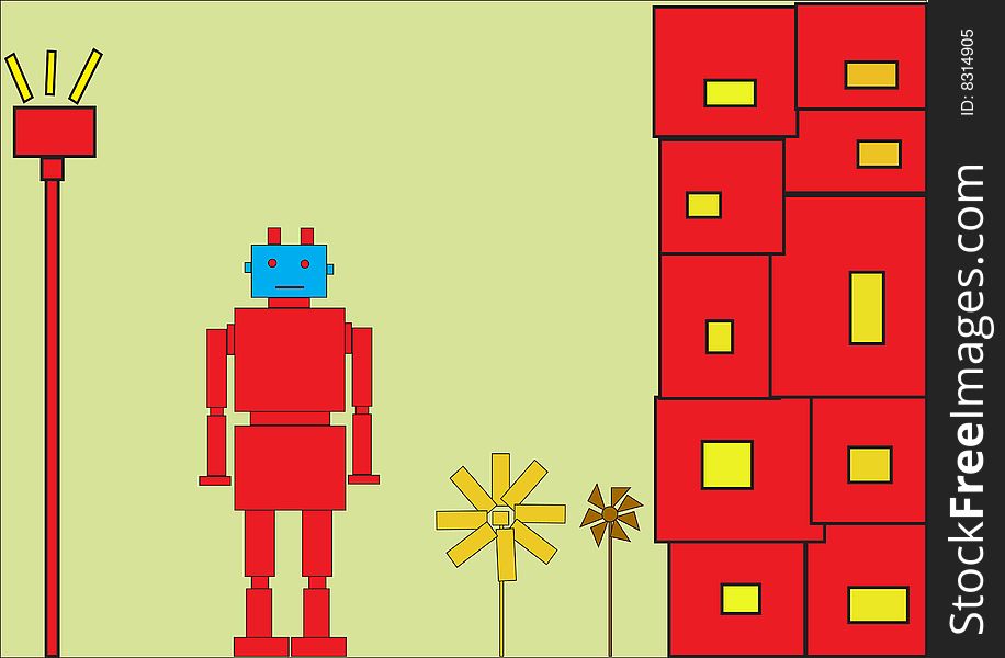 Vector illustration of funky Retro red robot