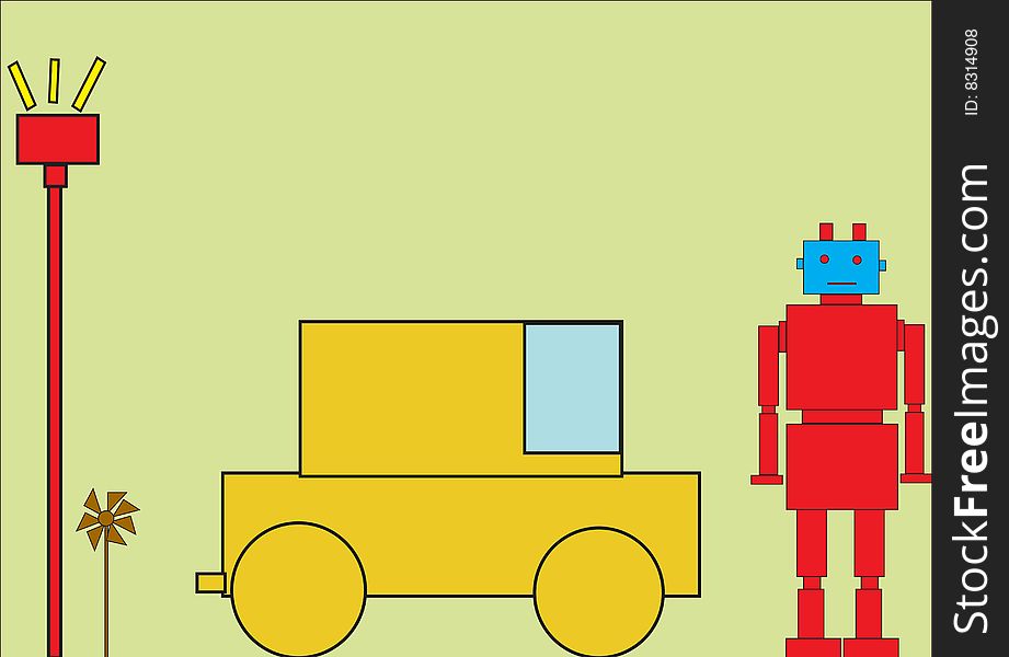 Vector illustration of funky Retro red robot